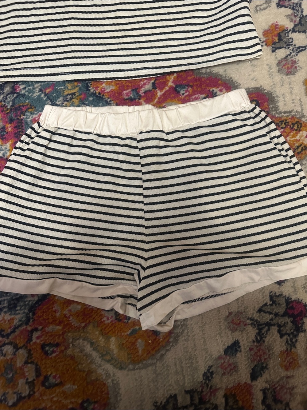 Striped Black & White Women’s Lounge Short Set - Picture 4 of 6